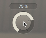The Dampen knob present in the right (edit) pane of the Drum Kit Designer is shown. The Dampen knob is dragged up to 75 percent. The percentage is shown above the knob.