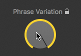 A snapshot of the phrase variation knob that is fully rotated in the clockwise direction is shown.