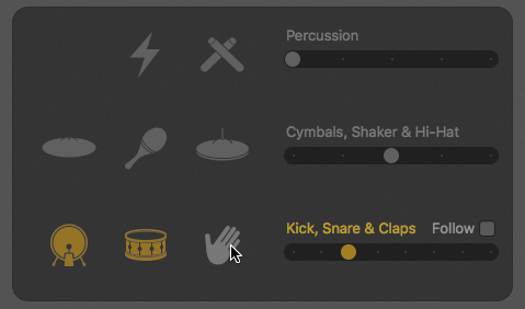 A snapshot of the drummer editor shows the details button and the slider for shaker, hi-hat, and handclaps option is muted.