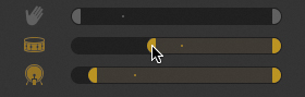 The sliders of Kicks, Snare, and Claps option is shown. The slider for the snare option is slid toward the right.