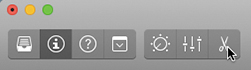 A screenshot of the control bar is shown. Seven buttons are present, of which editors button is clicked. The editors button is represented with a scissor icon.