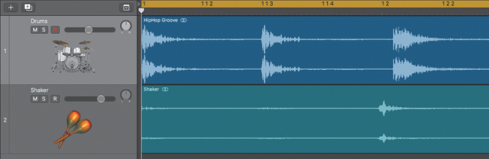 A screenshot of the Tracks area of Logic Pro X 10.4 is shown.