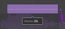 A snapshot represents the dragging of the lower-mid hotspot to set "vibrato" to zero percent.