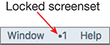 A screenshot highlights the locked screenset in the main menu bar. The locked screenset is represented using a dot followed by 1.