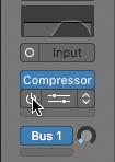 A screenshot displays two plug-ins: compressor and channel EQ. The power button that appears to the left of channel EQ plug-in slot is selected.