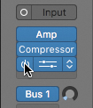 A screenshot of the inspector with compressor and channel EQ plug-ins is shown. The power button to the left of channel EQ plug-in is selected.