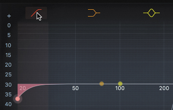 In the channel EQ window, the on/off button of the first EQ band is turned on.