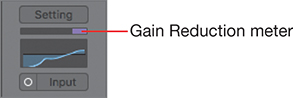 A snapshot shows the gain reduction meter between the settings and input buttons.