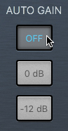 A snapshot shows the three buttons namely off, 0 decibels, and negative 12 decibels in the auto gain of the compressor. Here, the off button is selected.