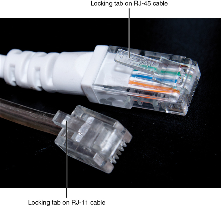 An image depicts the RJ-45 and RJ-11 cables.