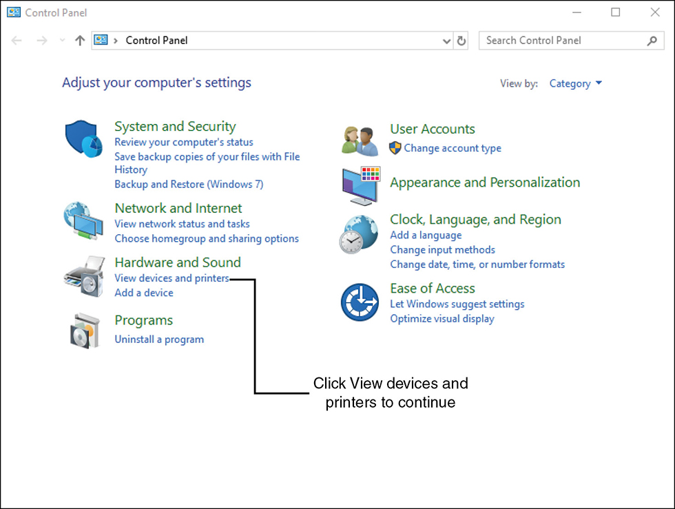 A screenshot of the Control Panel of the Microsoft Windows system is shown.