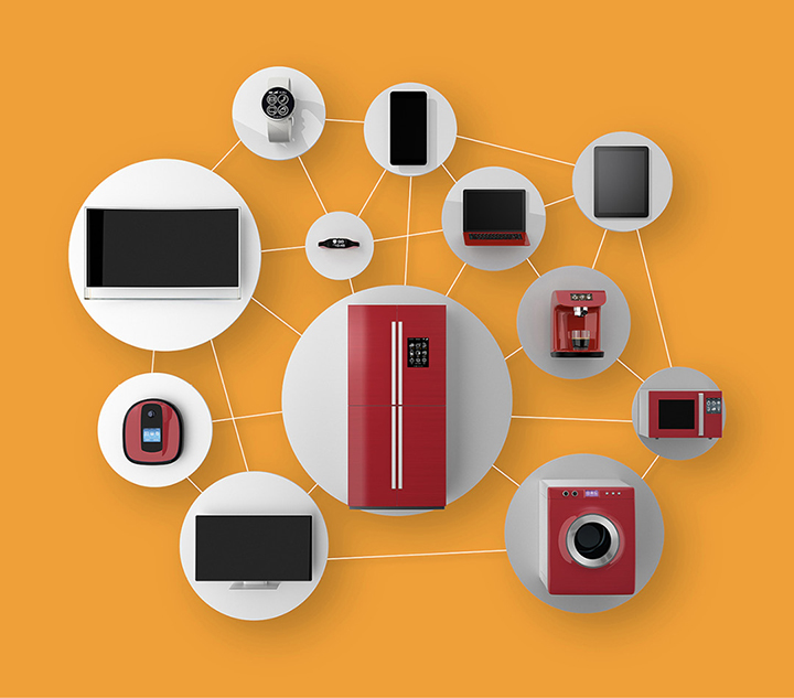 An illustration shows a set of IoT appliances.