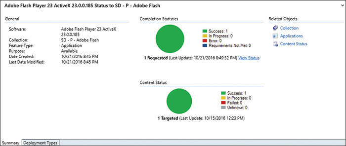 The Summary page for an application deployment is shown.